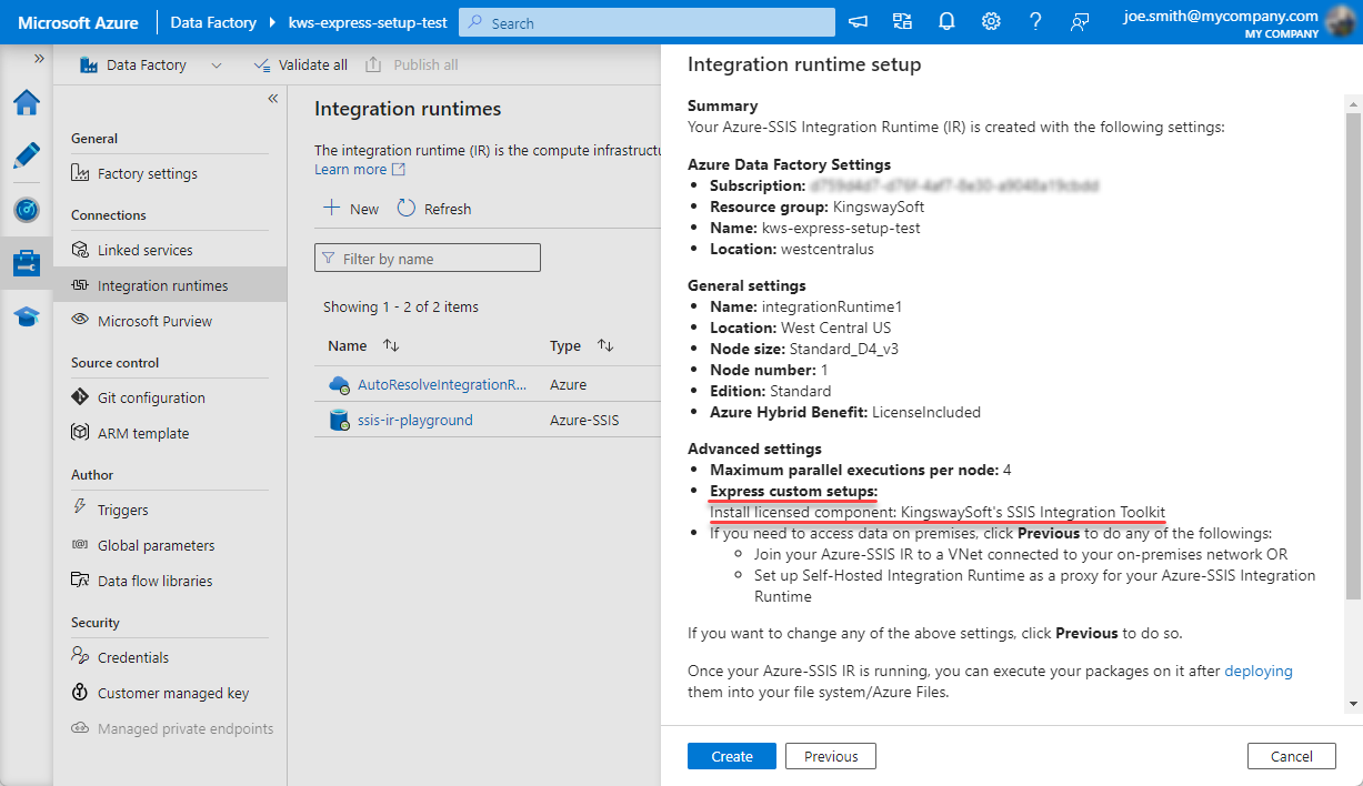 Create a new SSIS IR Instance - Express Setup - Step 4